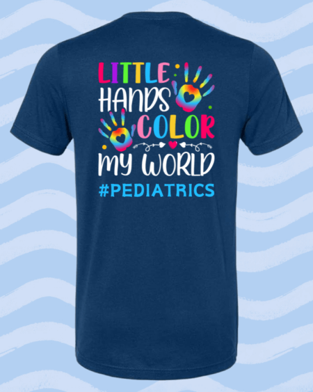Vibrant design featuring the text 'Little Hands Color My World' with a focus on #Pediatrics