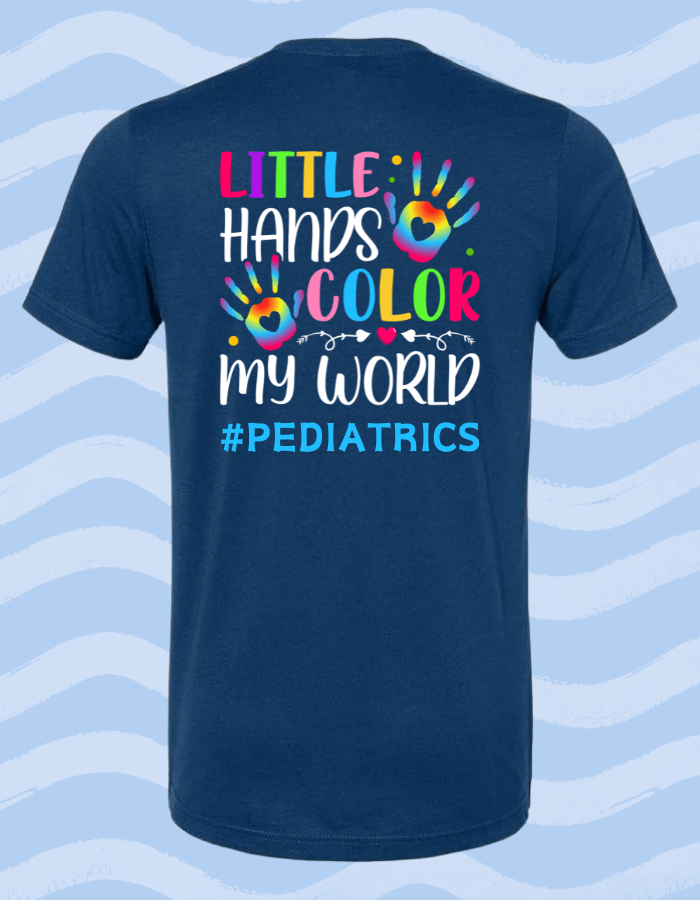 Vibrant design featuring the text 'Little Hands Color My World' with a focus on #Pediatrics