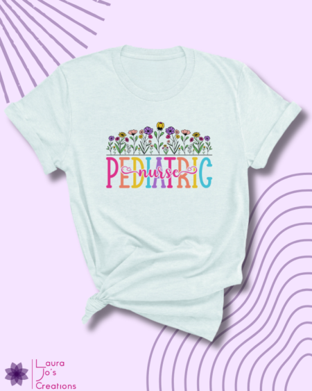 Pediatric Nurse Floral Shirt in Pink Floral Nurse Shirt for Pediatric Nurses – Heather Ice Blue, Cute Pediatric Nurse Shirt Gift Idea – Heather Natural